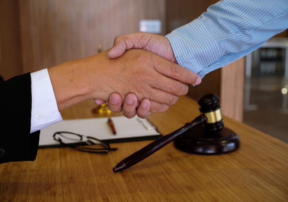 Legal professional and client shake hands | dr Satish chundru
